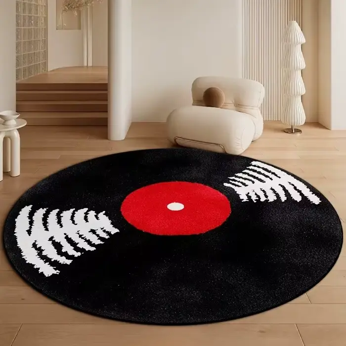 Tapis rond rétro en vinyle pour salle de pratique musicale, tapis doux pour salon, chambre, bureau,