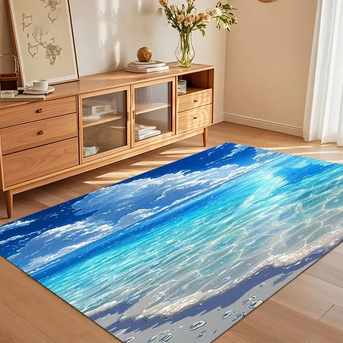 Tapis de sol Ocean Wave antidérapant et lavable pour salon