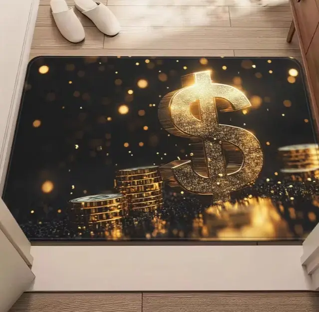 Tapis décoratif rose avec signe dollar, antidérapant et absorbant, idéal pour les entrées de chambre et de salon, design rose vif