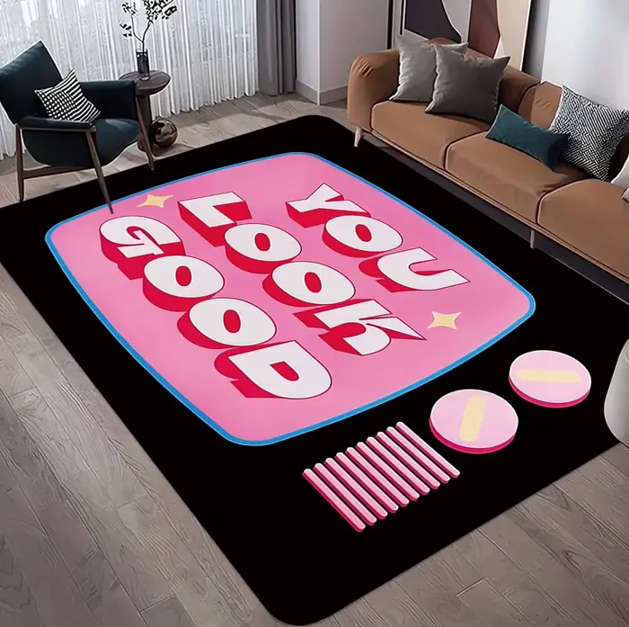 Tapis Rose Thème Ville pour Chambre de Fille