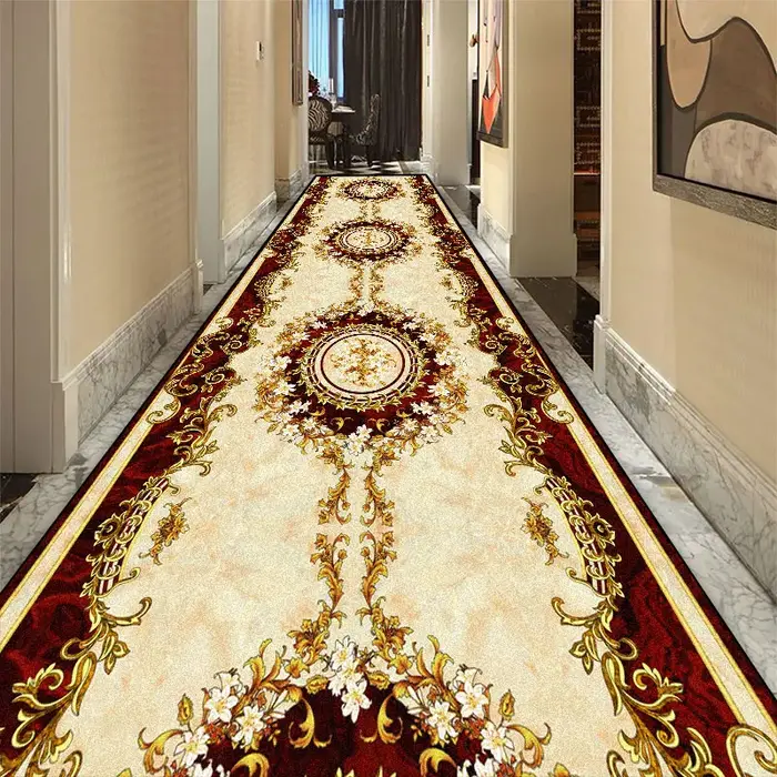 Tapis de Couloir Long de Luxe Européen, Décoration de Salon, Haut de Gamme, Couloir, Hôtel, Allée, Polymères de Sol Non ALD, Personnalisé