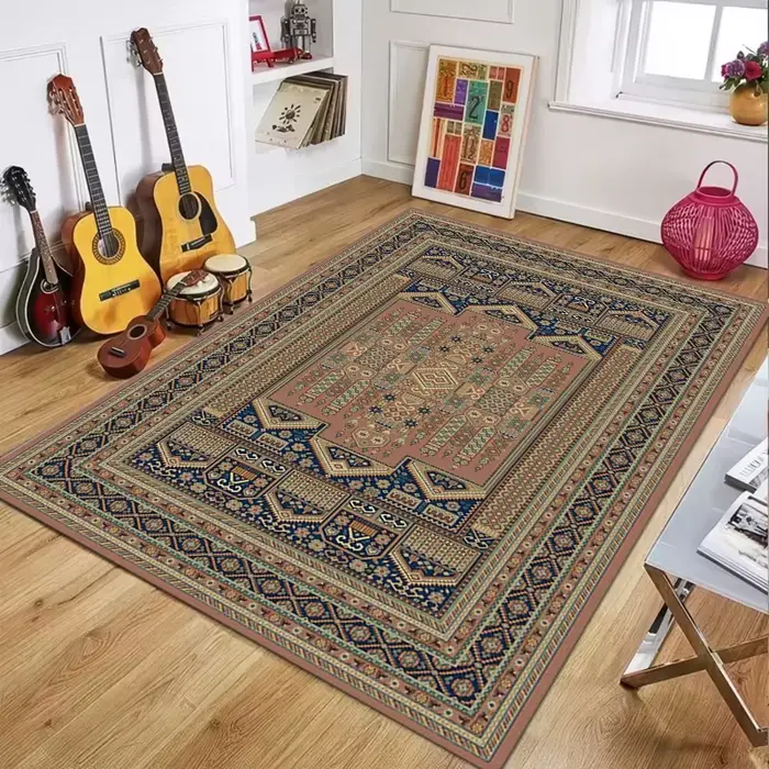 Tapis d'appoint rouge persan à motifs floraux, tapis de sol rétro antidérapant lavable, design bohèm