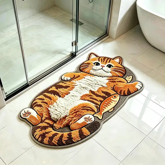Tapis à motif de chat orange de dessin animé amusant pour salon