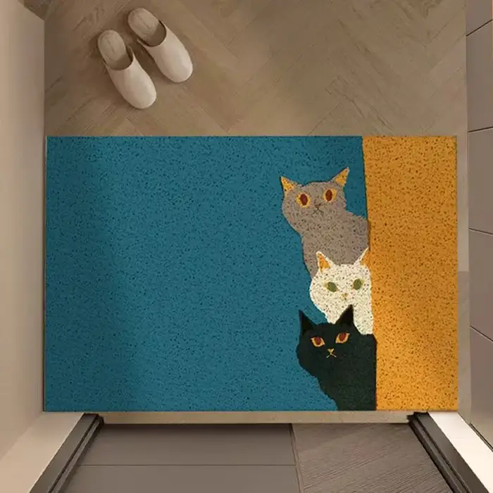 Paillasson en fil métallique motif chat de dessin animé, robuste, antidérapant, anti-salissures, pour porte d'entrée, cadeau amusant pour les amoureux des chats