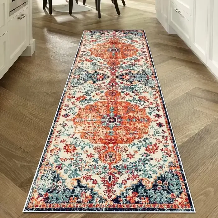 Tapis ethnique vintage VIKAMA - Antidérapant et durable, tapis de chambre à coucher, tapis d'entrée