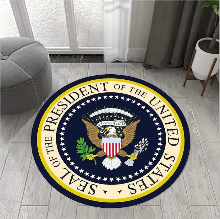 Tapis rond avec sceau abstrait et président