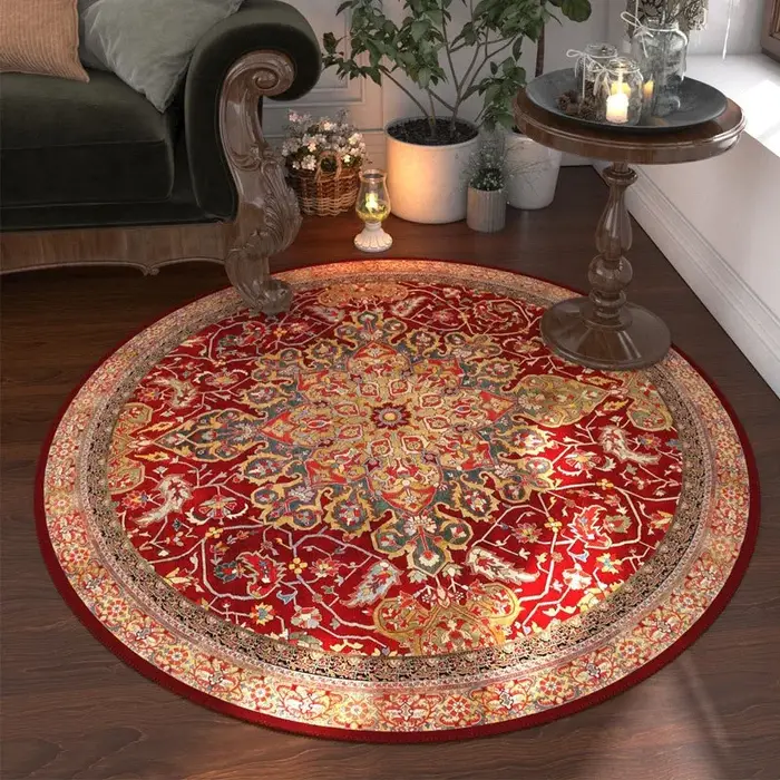 Tapis rond floral marocain, lavable pour salon et salle à manger, tapis de table basse, tapis de jeu