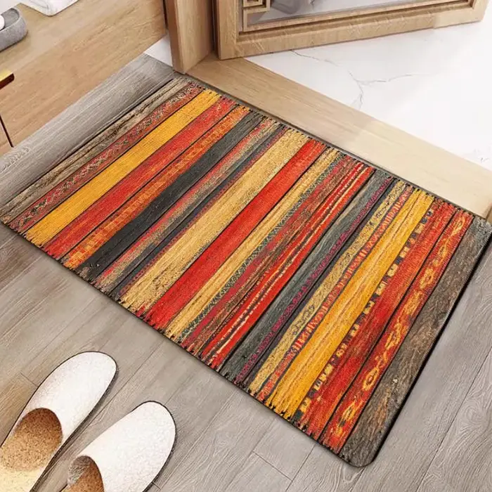 Tapis de porte extérieur durable avec motif bois rustique, idéal pour terrasse, camping-car et jardi