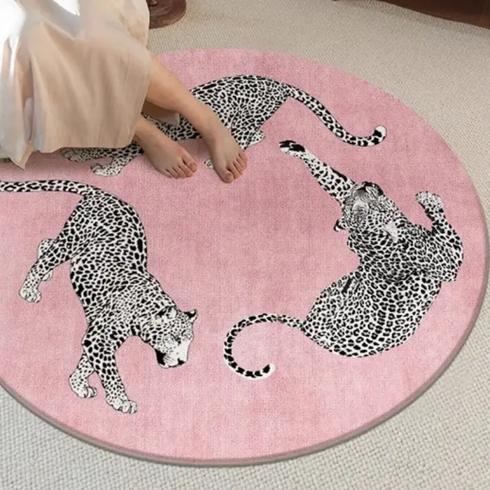 Tapis rond épais en peluche pour décoration de chambre à coucher