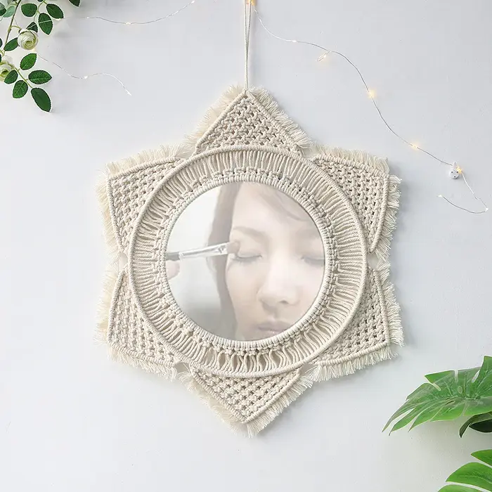 Grands miroirs muraux ronds en macramé