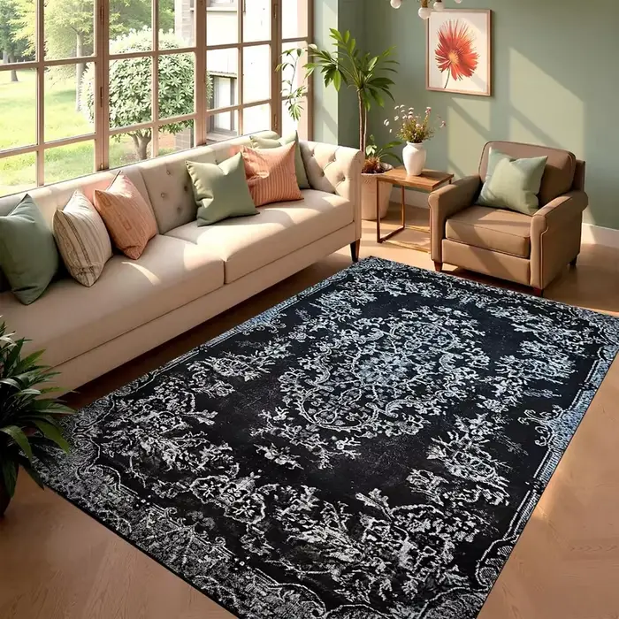 VIKAMA Tapis persan rouge antidérapant pour salon, chambre à coucher, décoration abstraite bohème