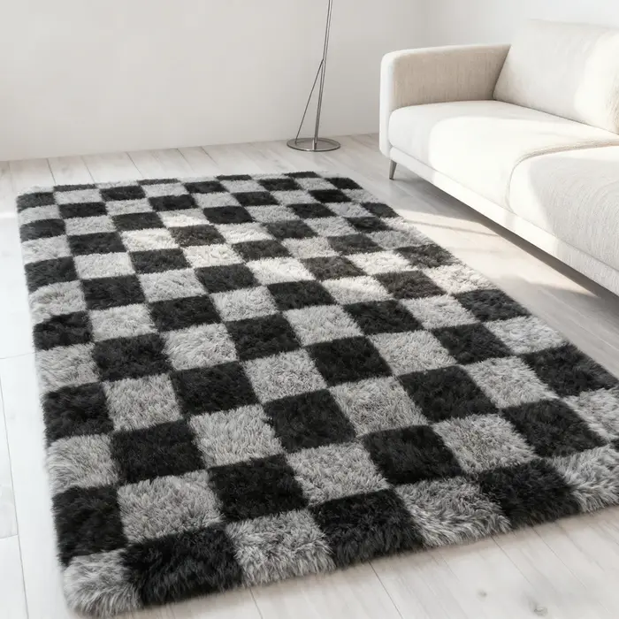 Tapis tie-dye à motif damier, tapis de salon, tapis de sol en mousse à mémoire de forme, tapis de ch