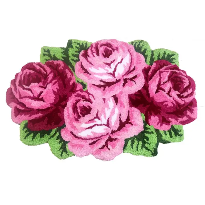 Tapis à fleurs touffeté en peluche douce, motif rose, pour chambre, salon, porte, salle de bain, bleu/violet/rouge/rose, décoration intérieure