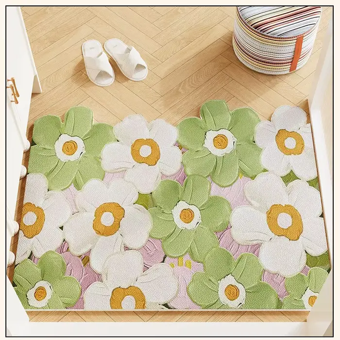 VIKAMA Tapis d'entrée vert à motifs floraux