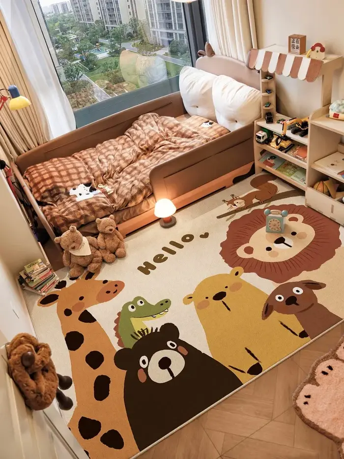 Tapis de chambre à coucher style dessin animé, tapis mignon de grande surface pour salon, tapis épai