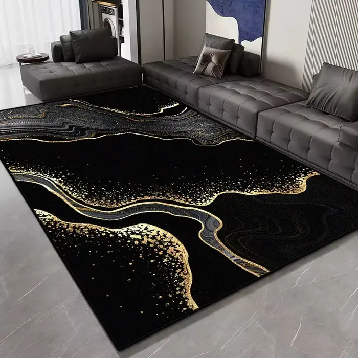 Tapis de salon de grande taille en marbre, Style abstrait, antidérapant, facile à nettoyer, noir, do