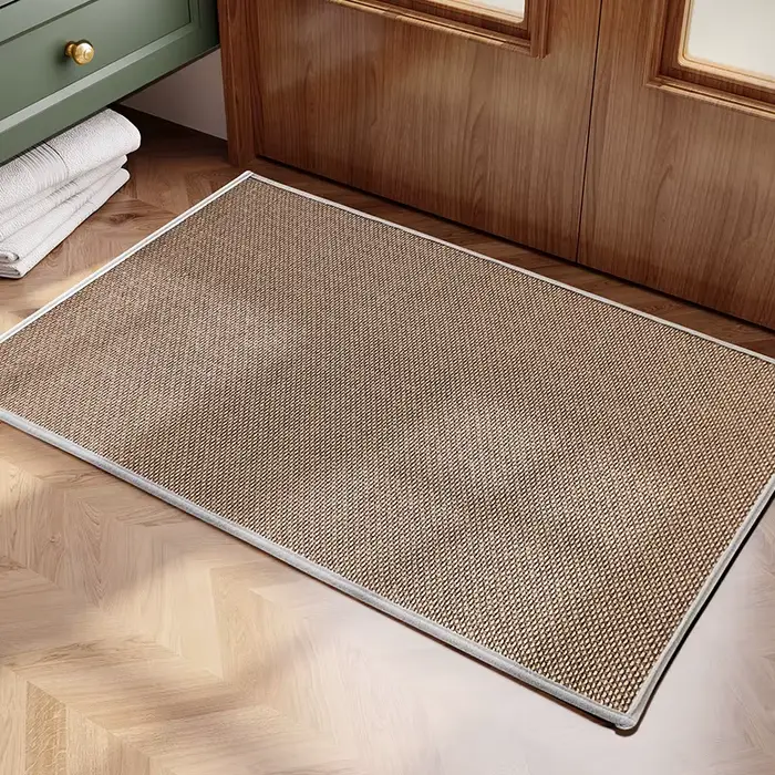 Tapis de sol de cuisine tissé en lin, antidérapant, délavé, fond en caoutchouc, sergé naturel, porte