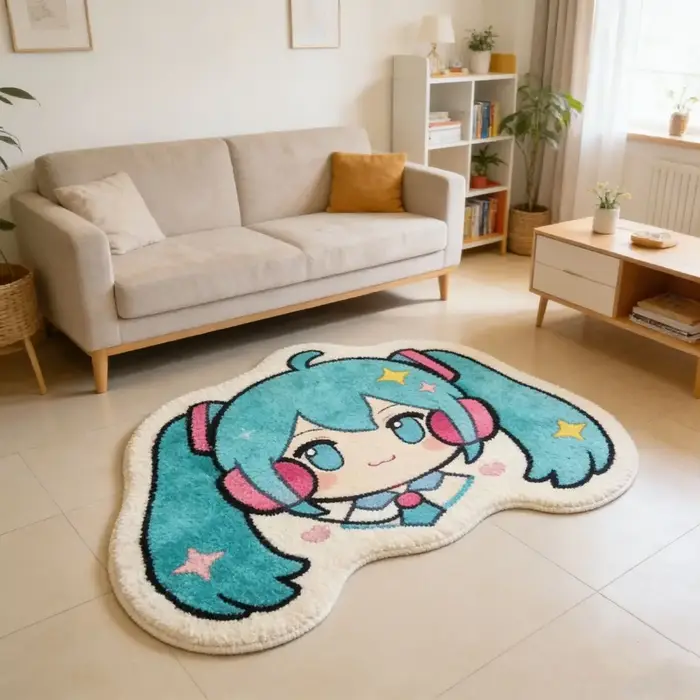 Tapis épais en fausse laine Hatsune Miku – Antidérapant pour chambre à coucher