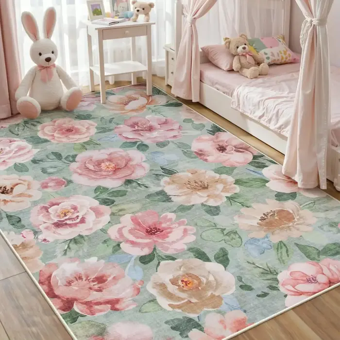 Tapis à motif de fleurs de pivoine rose