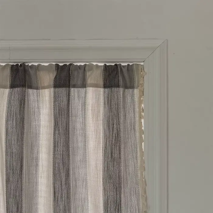 Rideau court en coton pour fenêtre de cuisine, rayure grise, lin, salon, couverture de meuble de caf