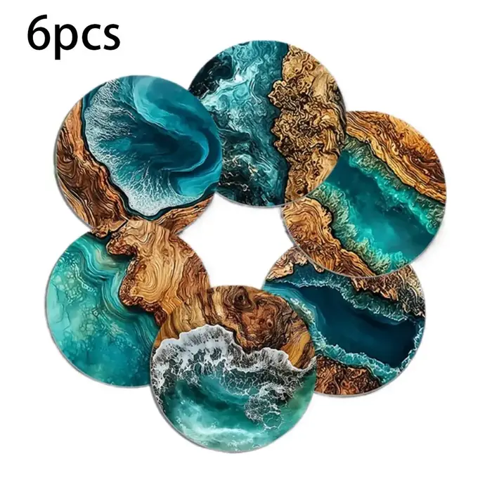 6 sous-verres ronds en Silicone de Style océan bleu pour tasses à café et tasses à thé, décoratifs, 