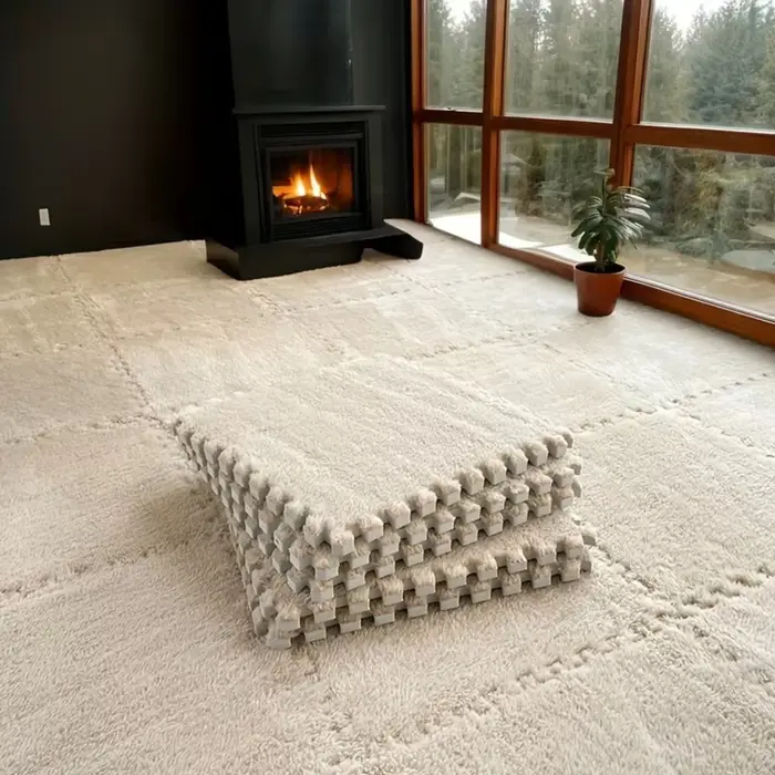 Tapis de sol carré antidérapant en peluche minimaliste moderne