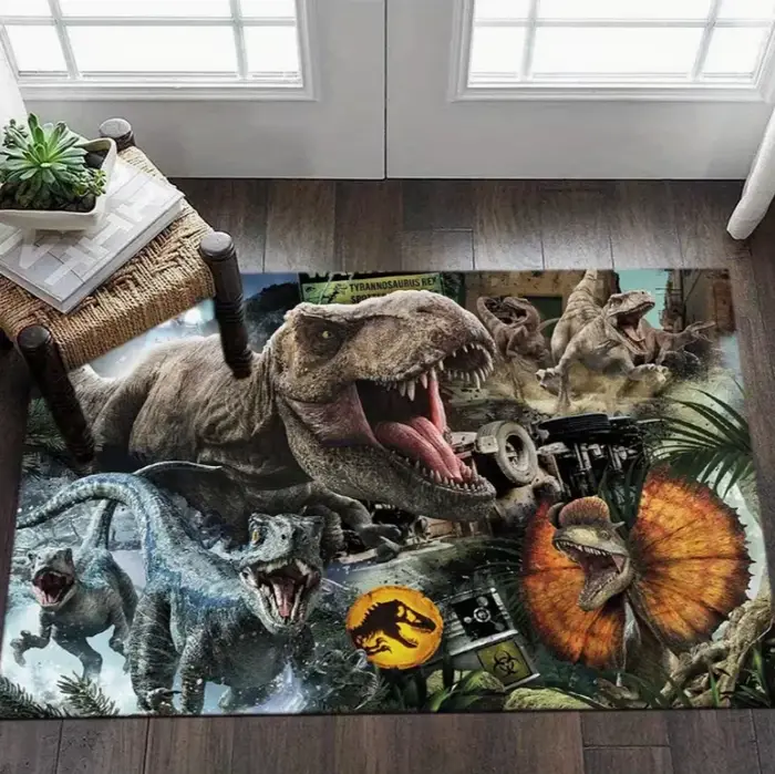 Tapis de chambre d'enfant Jurassic World, imprimé dinosaure, tapis antidérapant, doux, facile à nett