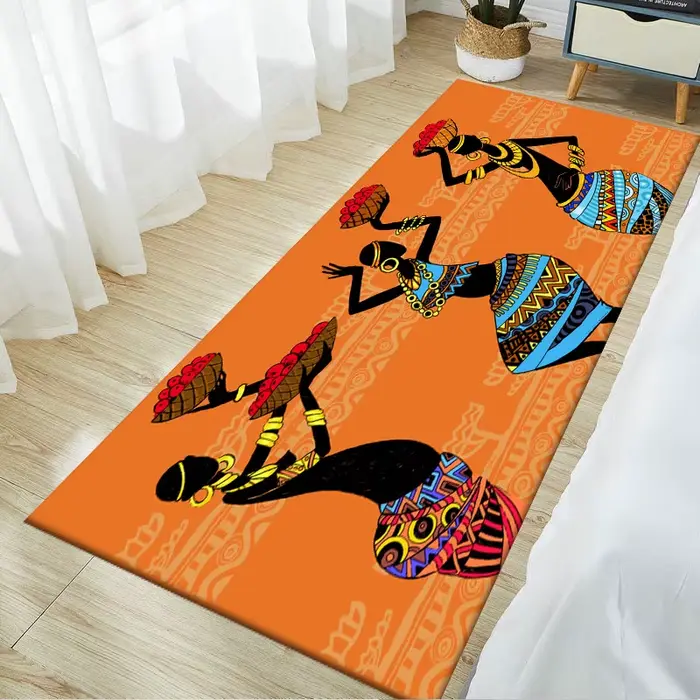 Tapis de Style Ethnique pour Salon et Chambre à Coucher, Motif de Femme Africaine Traditionnelle, en Polyester, Décoration de Maison, Polymères de Cuisine