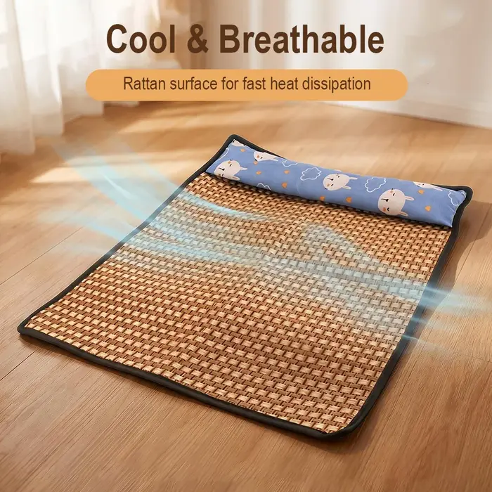 Tapis rafraîchissant naturel pour chat d'été avec oreiller