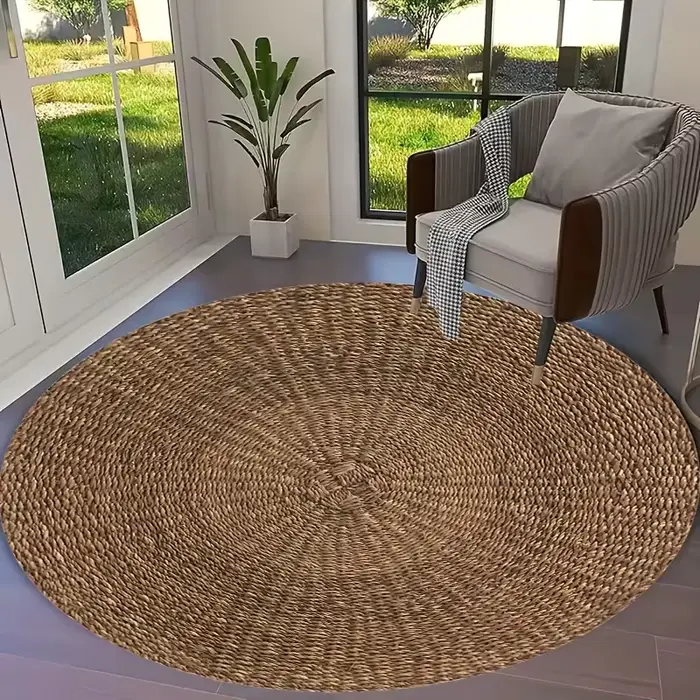 Tapis rond rustique à motif bois naturel, texture cercle concentrique, antidérapant, pour décoration