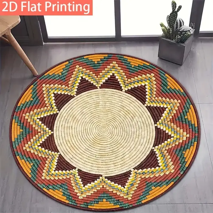 Tapis rond géométrique tribal bohème pour salon, chambre à coucher, grand tapis ethnique, décoration intérieure, tapis antidérapant, tapis imprimés en 2D