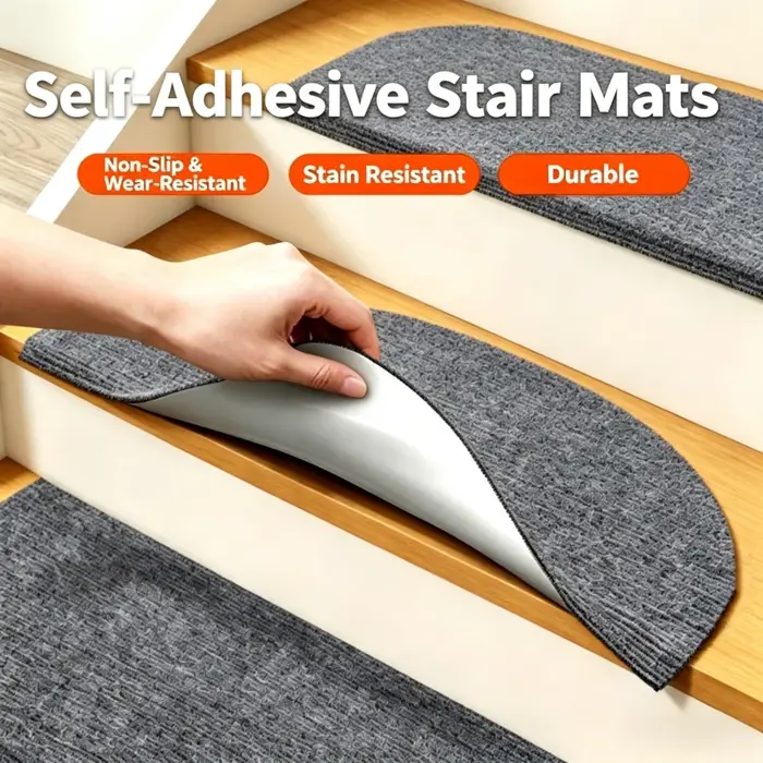 Tapis d'escalier auto-adhésifs antidérapants, absorbants l'eau, silencieux, semi-circulaires, protection du sol