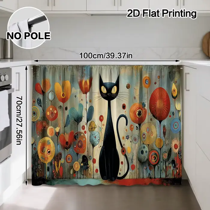 Rideaux de cuisine VIKAMA avec motifs de chats et de fleurs colorées, adaptés aux cuisines, aux salo