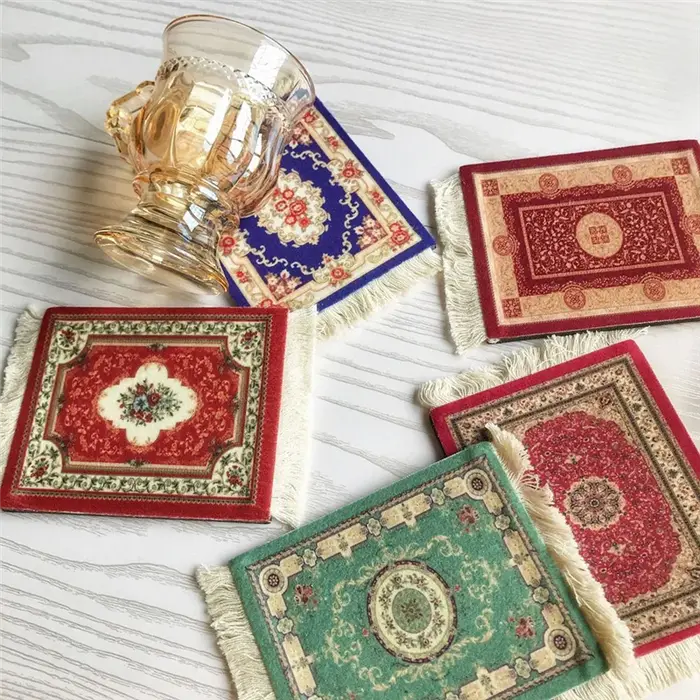 A69emini sous-verres tissés persans tapis motif dessous de verre technologie de décoration de table à manger.
