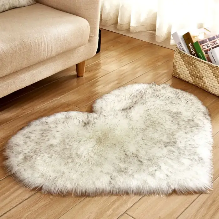 Tapis Shaggy en forme de cœur en fausse laine lavable, tapis décoratifs, tapis de sol, chaise, canap
