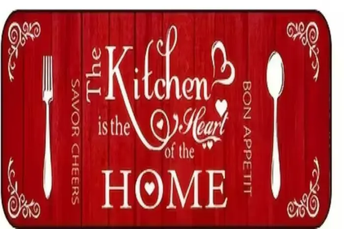 Tapis de couloir sur le thème de la cuisine, le cœur de la maison, design texturé rouge avec motif f