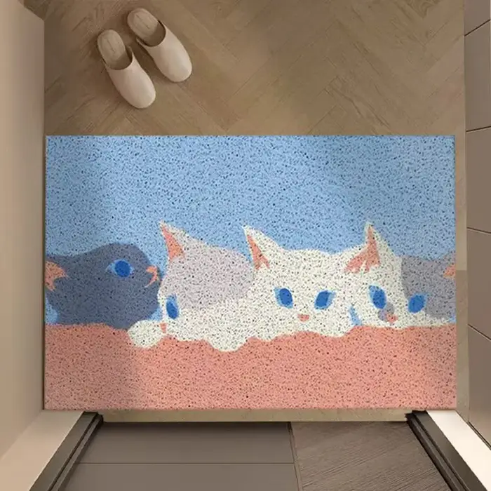 Paillasson en fil métallique motif chat de dessin animé, robuste, antidérapant, anti-salissures, pour porte d'entrée, cadeau amusant pour les amoureux des chats