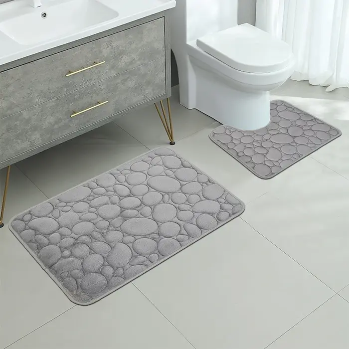 Tapis de sol en velours corail brodé, tapis de salle de bain, tapis absorbant en éponge en forme de U, tapis de porte, ensemble de deux pièces