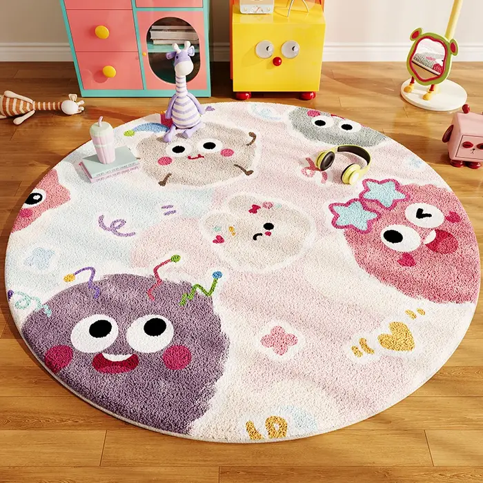 Tapis rond en peluche épaisse pour décoration de chambre à coucher