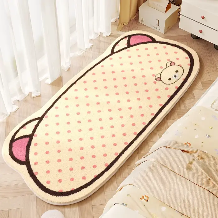 Tapis long en peluche Kawaii Rilakkuma, tapis de chevet antidérapant pour chambre à coucher, tapis e