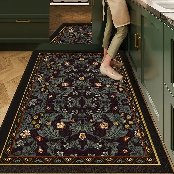 Tapis de cuisine en PVC imperméable, style rétro américain, décoration de la maison, tapis à carreau