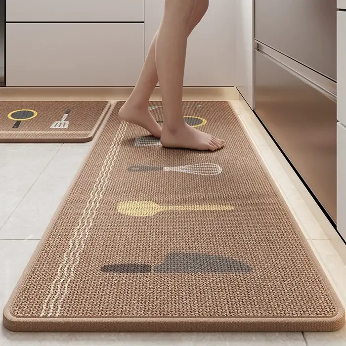 Tapis de sol de cuisine en lin imprimé dessin animé, tapis de cuisine absorbant l'eau et l'huile, su