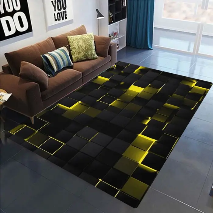 Tapis artistique à motif géométrique néon