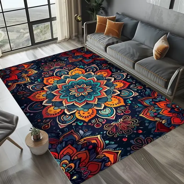 Tapis Mandala bohème coloré imprimé 3D