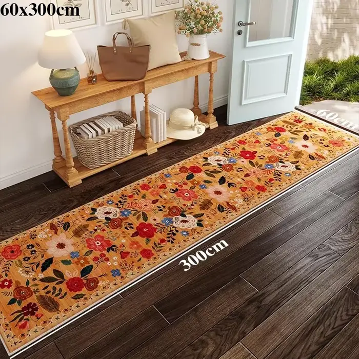 Tapis de couloir Long, lavable en Machine, pliable, antidérapant, fleur de printemps, décoration de 