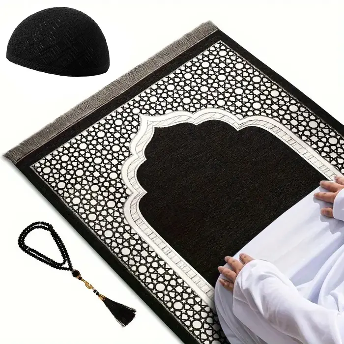 Tapis de prière musulmans portables avec capuchon et perles de prière