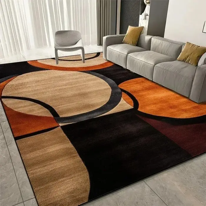 Tapis moderne VIKAMA à motifs géométriques abstraits, antidérapant, orange, beige, noir, pour salon, chambre à coucher