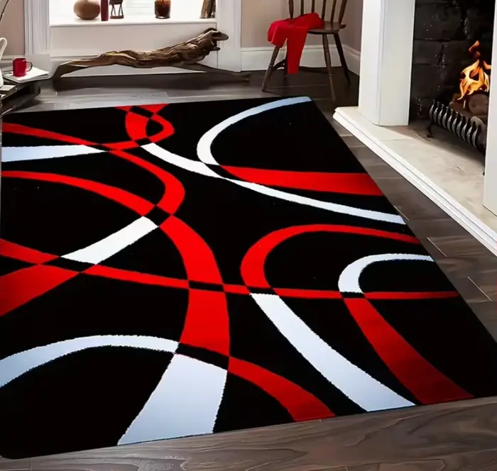 Tapis à motifs géométriques noir, doux, avec dos antidérapant, idéal pour la chambre à coucher, le s