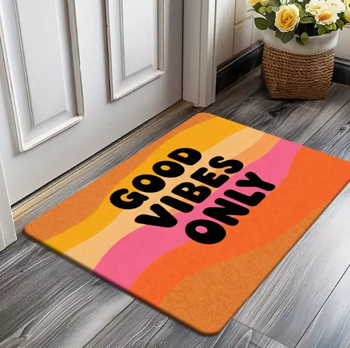 Tapis d'entrée Good Vibes Only - Tapis d'entrée rétro arc-en-ciel, décoration pour la maison, pour l