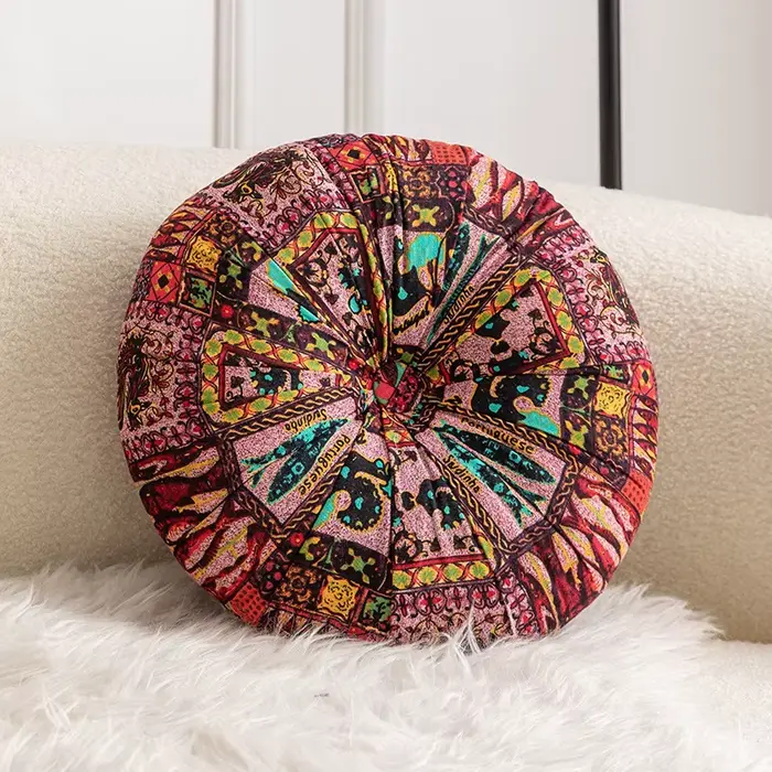 Grand oreiller de sol rond, siège de méditation, inserts de coussin bohème, coussin circulaire Manda